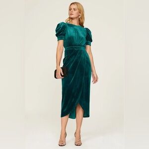 YUMI KIM Tamra Midi Dress in Jewel Emerald Velvet M